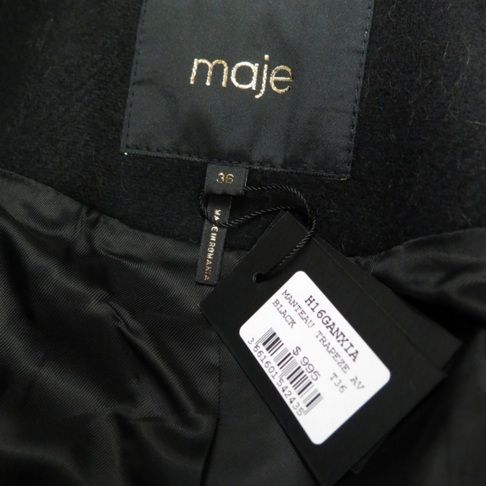 NEW Maje Ganxia Coat Fur-Trim Wool Black/Burgundy - Picture 7 of 7